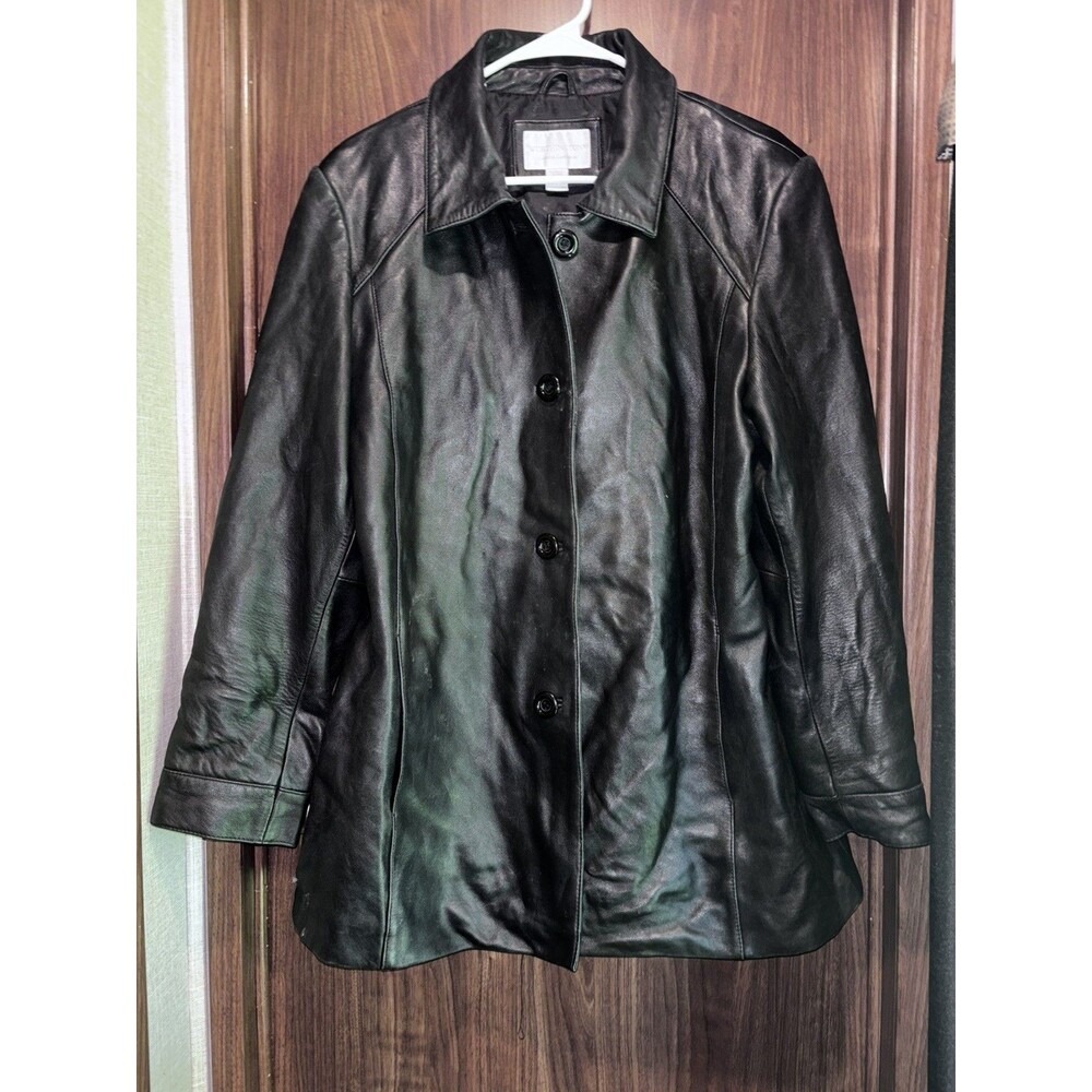 Worthington Women's Black Genuine Lambskin Leather Button-Up Jacket Sz XL